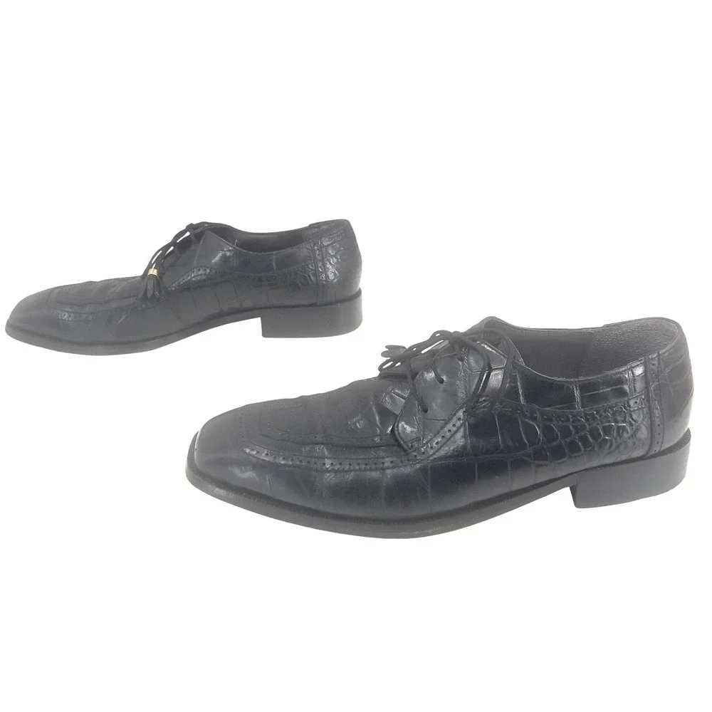 Marco Vicci Memphis Mens Croc Embossed Wingtip Oxford Dress‎ Shoe Black 11M